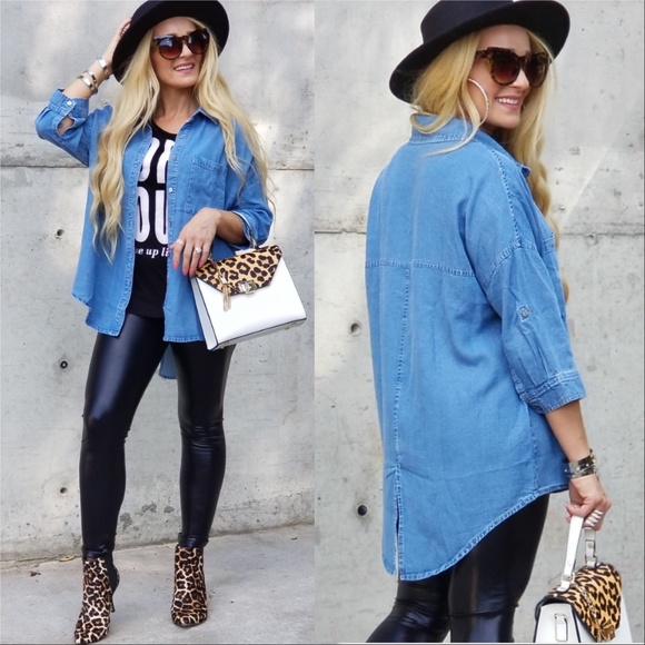 CASUAL GIRL Denim Button Down Top - Picture 2 of 3